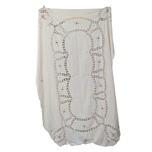 VTG Handmade Table Cloth + 8 Napkins Needlepoint Threadwork Roses Cottagecore